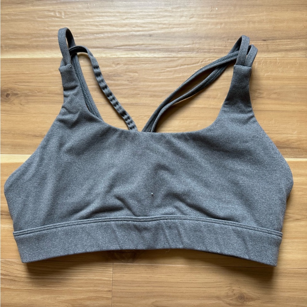NOBULL Gray Sports Bra with Crisscross Back and Scoop Neckline